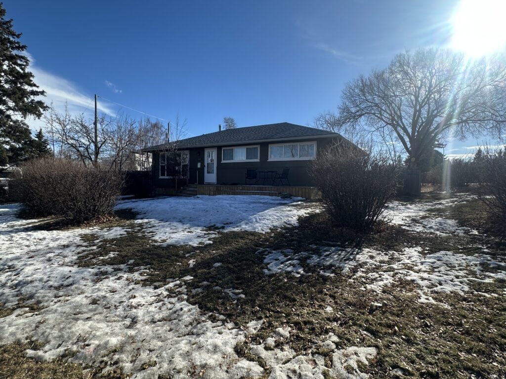 Exterior of a Calgary bungalow in winter